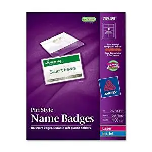 Wholesale CASE of 10 - Avery Laser/Inkjet Pin Style Name Badge Kits-Name Badge Kit,w/ Inserts,Top Load,2-1/4"x3-1/2",100/BX,WE