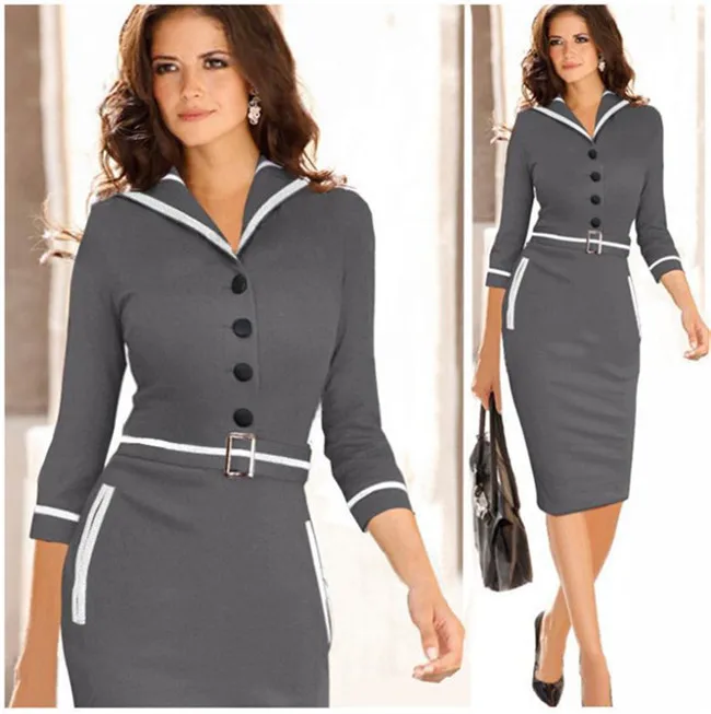 Spring Women's Office Business Formal Tunic Pencil Slim Party Stretch