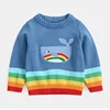 Custom Children jacquard Cable Knit rainbow block color striped wool Pullover knitwear jumper baby boy sweater designs for kids