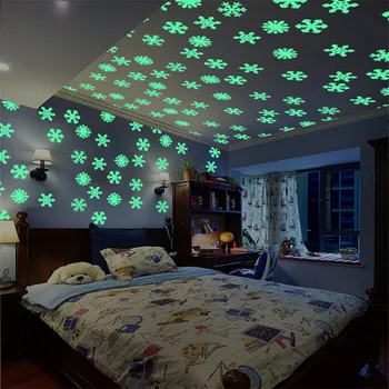 50pcs Bag 3d Removable Night Glow Christmas Snowflake Fluorescent Wall Sticker For Kids Room Buy Christmas Sticker Night Glow Wall Sticker Removable