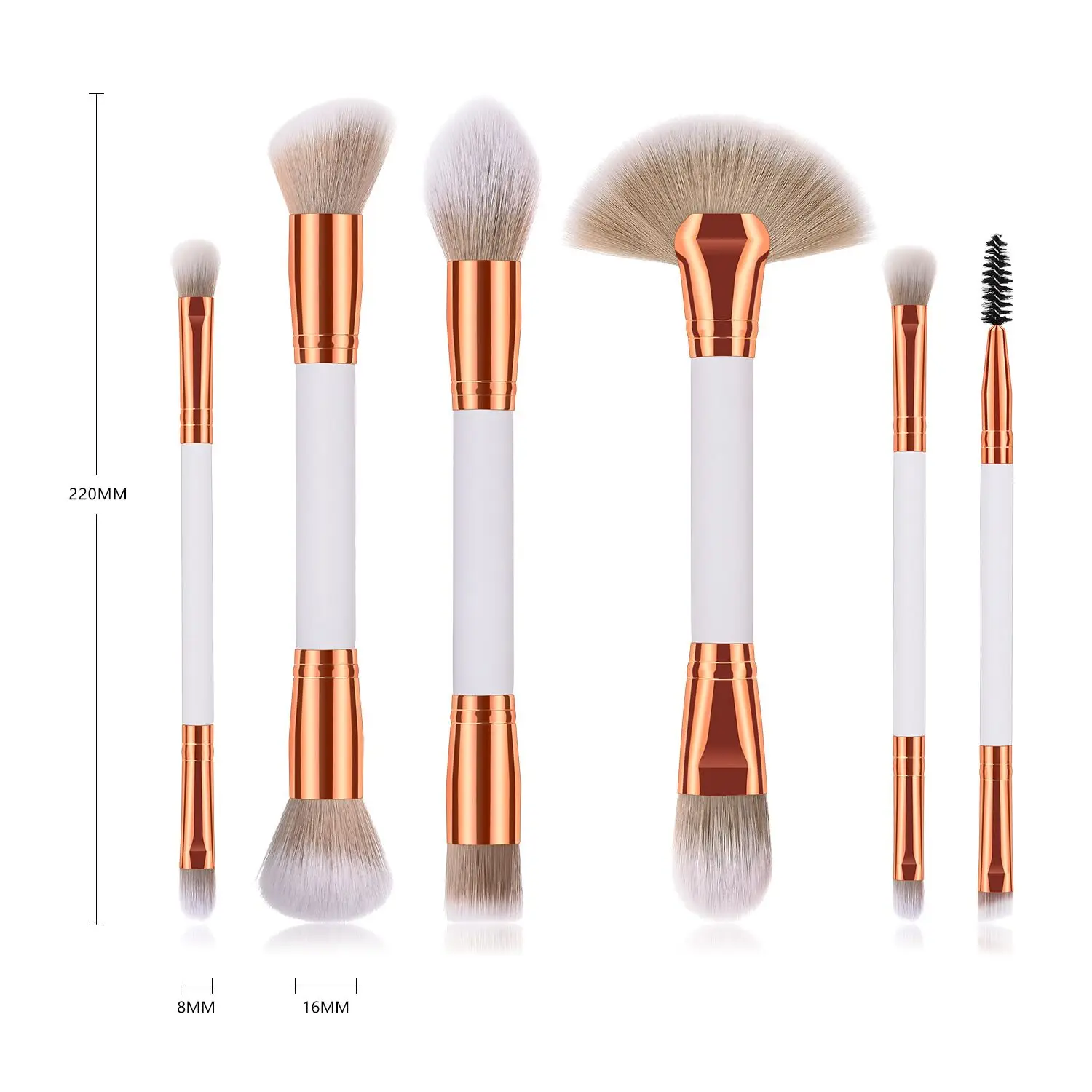 6 Pcs Gold Aluminum Makeup Brushes Women White Wood Handle Make Up