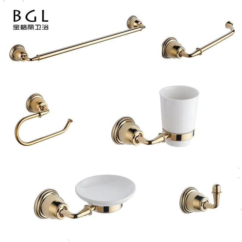 6 Pieces Luxury Design Gold Brass Bathroom Accessories Set Buy