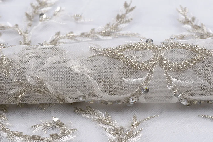 New Arrival Handwork Crystal Bridal Mesh Tulle Fabric With Sequins