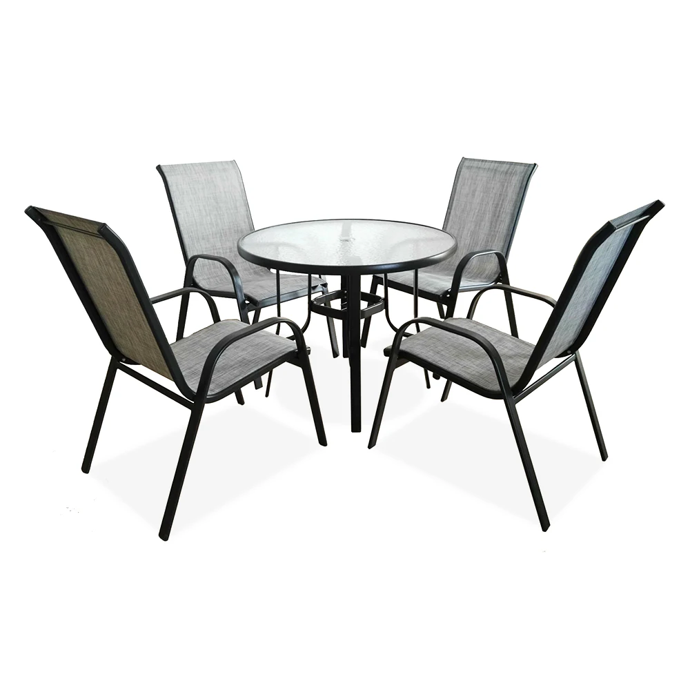 Cheap World Source International 5 Piece Metal Outdoor Cafe Terrace Garden Patio Furniture Set Round Patio Table and Chairs