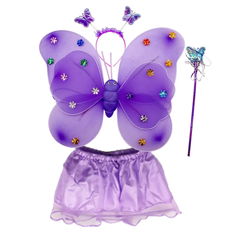 Hot Dijual 2018 Anak-anak Halloween Kostum Tari 4 Set Sayap Kupu-kupu dengan LED Tanpa LED untuk Anak-anak
