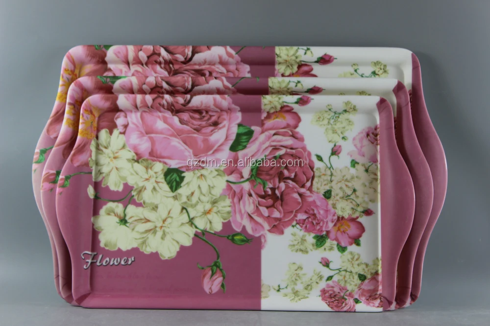 Sand Blasted Surface Melamine Serving Tray Set Of 3pcs