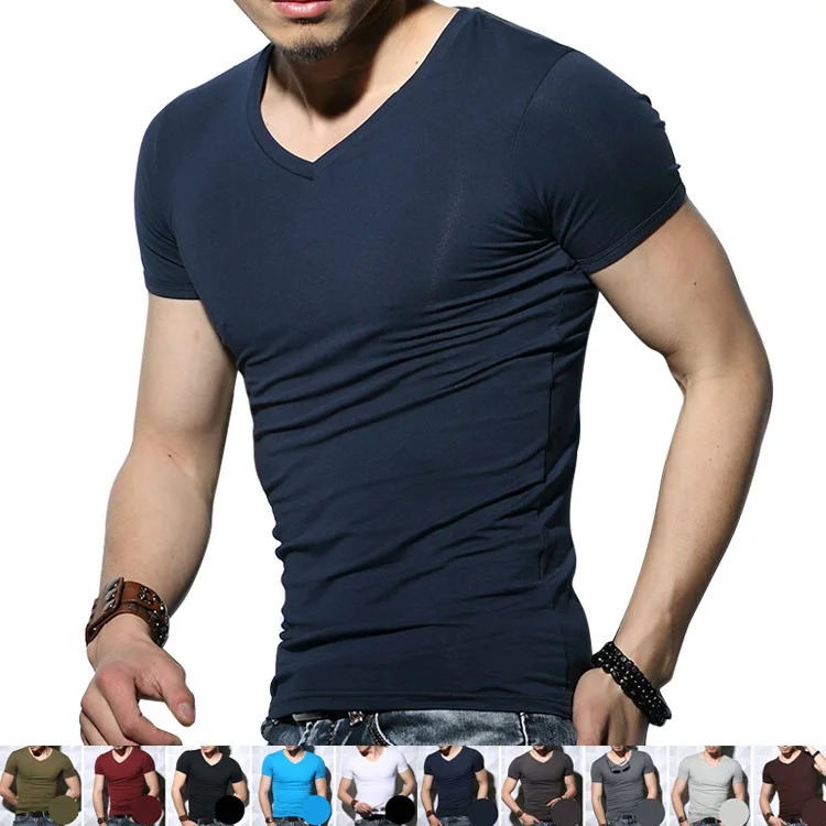 Wholesale Slim Fit T Shirt Men In China Plain V Neck Slim Fit T Shirt For Men - Slim Fit T Shirt For Men,V Neck Men,V Plain T