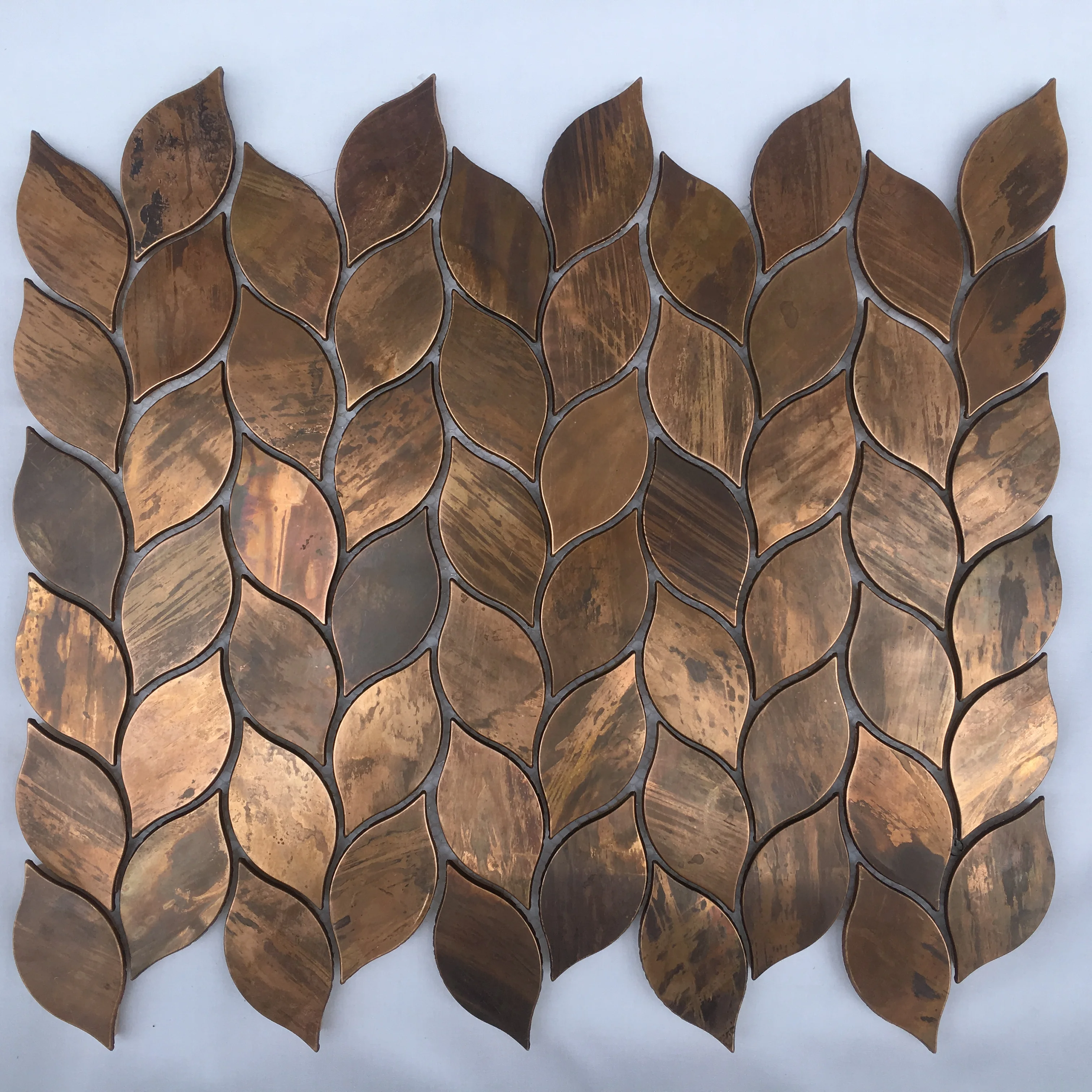 Fashion Style Bronze Leaf And Hexagon Square Shape Copper Tiles Mosaic   Fashion Style Bronze Leaf And Hexagon Square 