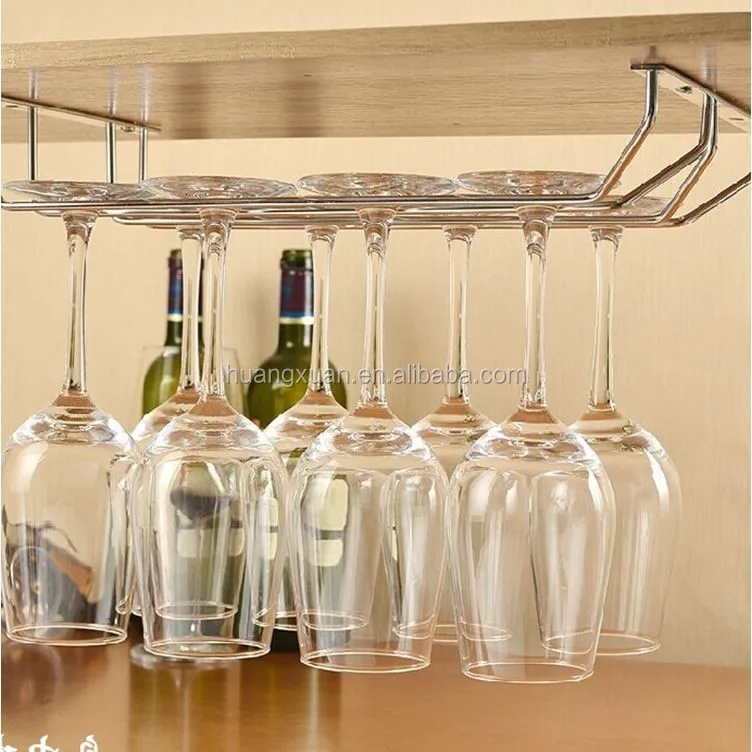 Chrome Finish Wine Glass Hanger Rack Under Cabinet Storage For Bar