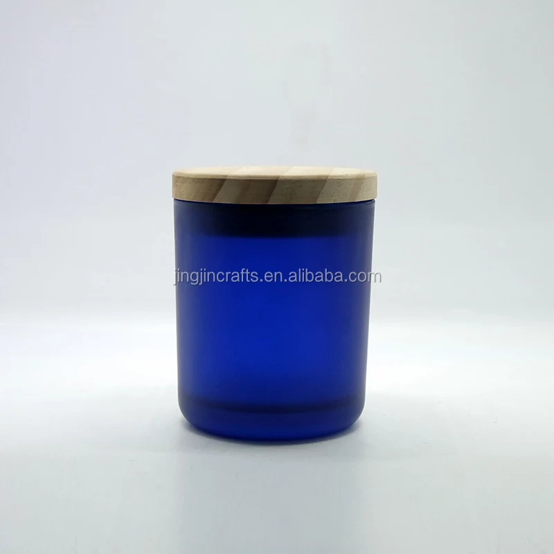 Matte Blue Frosted Glass Candle Jar With Wooden Lids And Box Buy