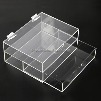 Customized 2 Layer Acrylic Box With Hinged Lid Cosmetic Storage Box ...