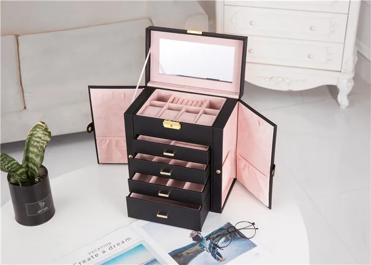 5 Multi Layers Large Pu Jewelry Box With Mirror And Lock Wholesale ...