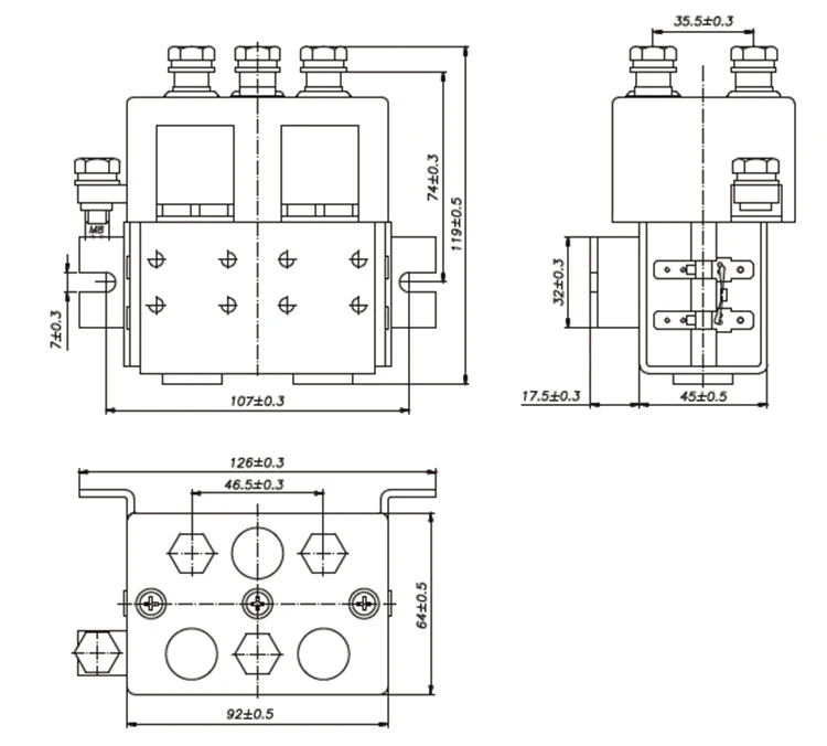 DPDT DC Contactor 2NO NC Changeover 100A 150A 200A 300 400A 12VDC 24VDC 36VDC 72VDC direct current Electric Vehicle EV Relay