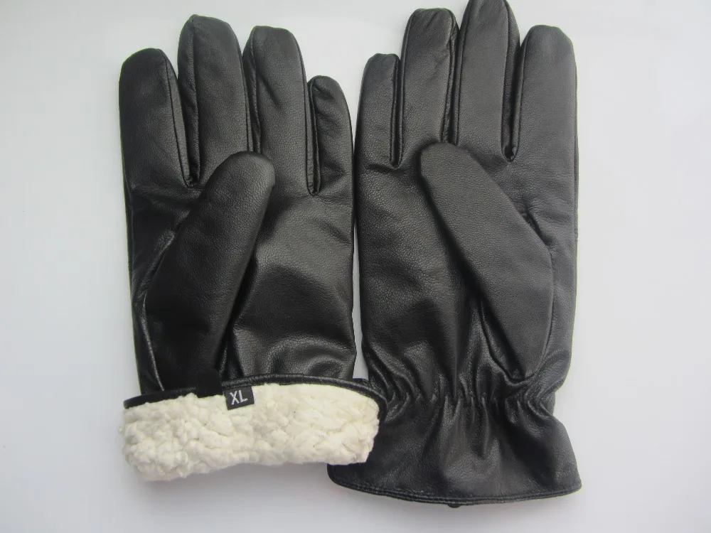Men's cheap pig leather gloves with fake lamb wool lining