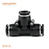 PE Pneumatic 3 way Plastic Tube hose connector T Type Push to Connect Fittings equal tee formula