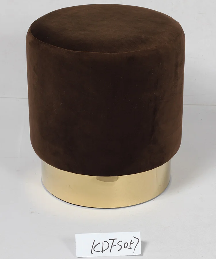 Upholstered seat yellow big round foam velvet pouf ottoman