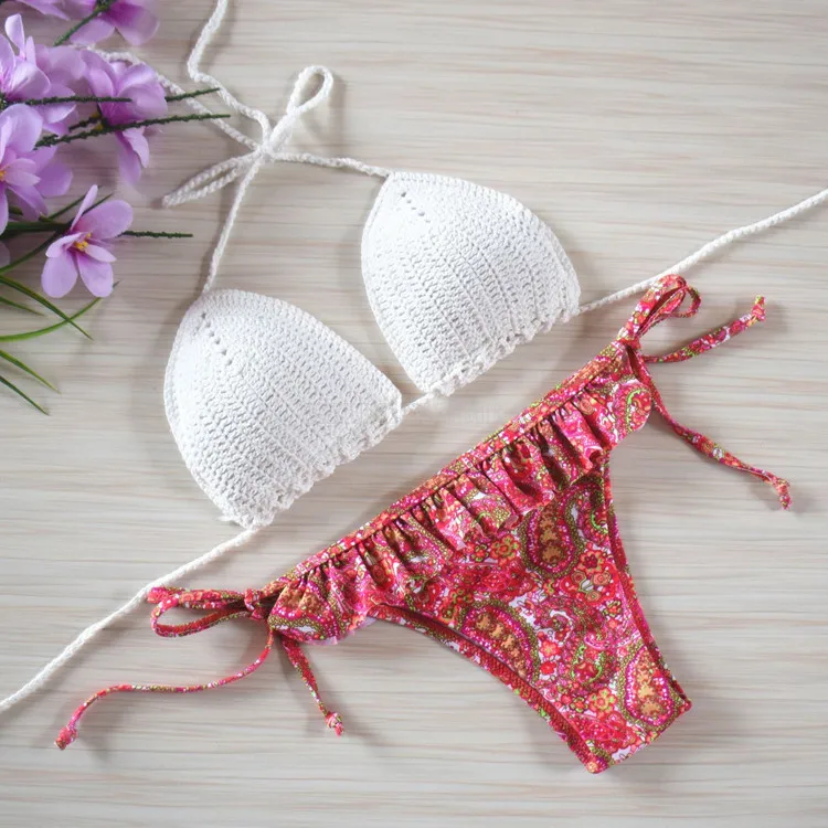 sexy women swimsuit Beach girls bandage Swimwear crochet micro push up Bikini 2015 brazilian padded bra