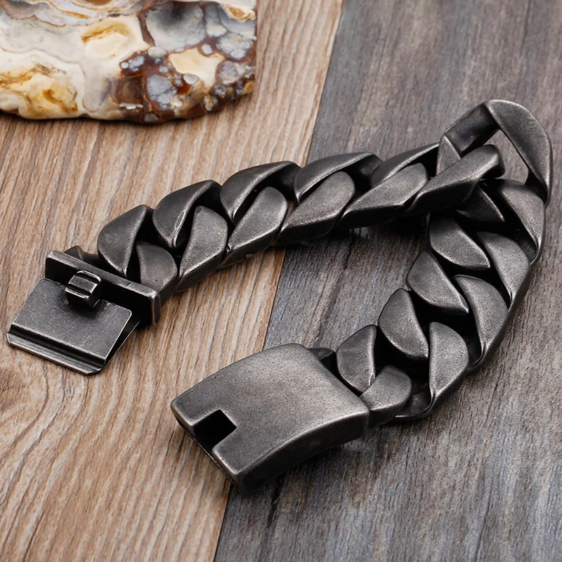KALEN 316L Stainless Steel 22cm Heavy Chunky Homme Bracelets Matte Link Chain Bracelets Jewelry