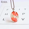 RAKOL Malaysia Charm Jewelry Necklace For Women Resin Real Daisy Dried Sun Flower Oval Pendant Necklace FN006