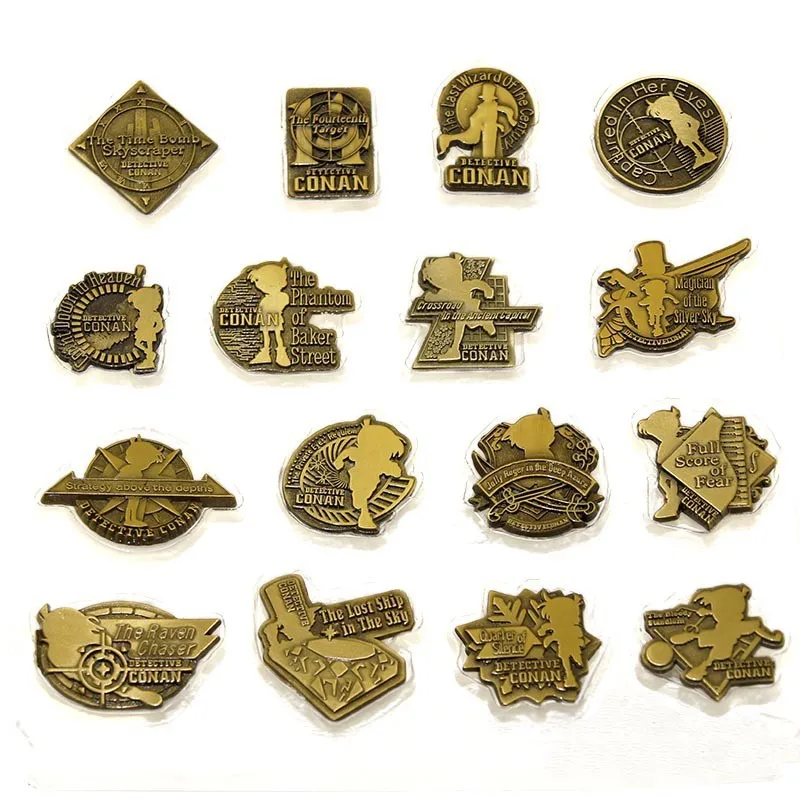 16 Pieces 2016 Detective Conan Emblem Badge Brass Color For Japanese ...