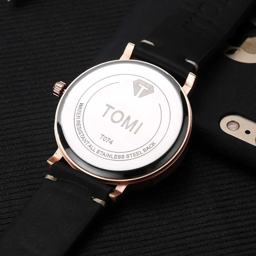 tomi 时尚男士手表顶级品牌奢华 pu 皮带石英女士手表女士超薄型