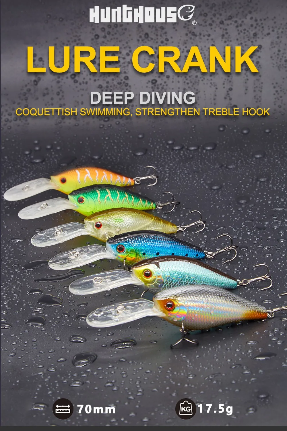 Hunthouse Offshore Fishing Lure Long Lip Rattling Crank Baits Crank