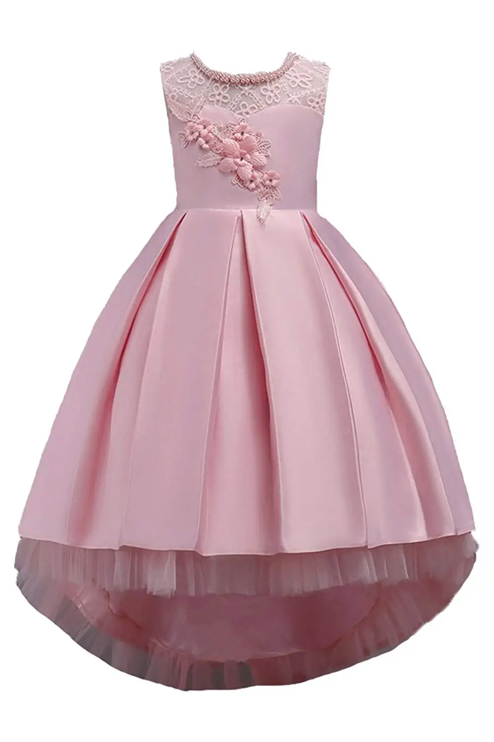 YMING Girls Lace Party Dress Princess Weeding Prom Grow Long Dress with Pearl