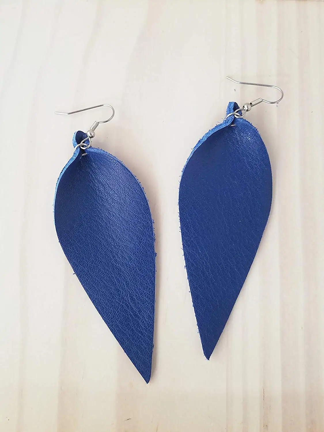 Cobalt Blue/Leather Statement Earrings - Large/Joanna Gaines Earrings/Leaf