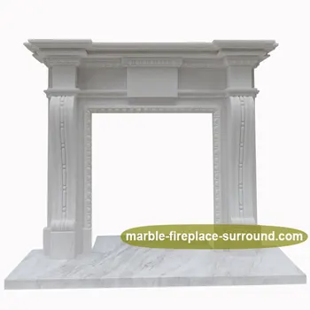 Simple White Natural Marble Carving Stone Gas Burner Fireplace