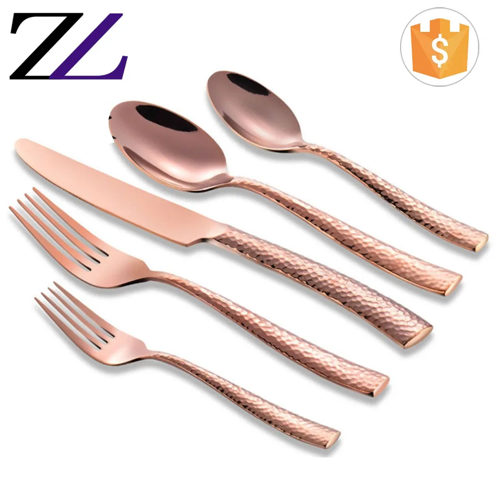 Dubai Banquet Equipment Silverware Hammered Rose Gold Steel Copper
