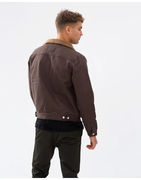 Sherpa Doublure En Fourrure Bouton Up Veste En Jean Marron Sherpa Doublure En Fourrure Bouton Up Veste En Jean Marron