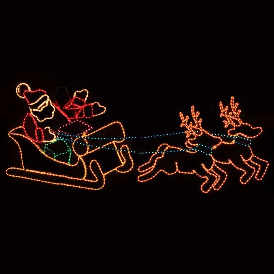 Outdoor Lighted Santa Reindeer Sleigh Sled In Sky Animated Moving ...