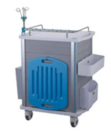 Mobile medical emergency ambulance crash trolley cart in hospital