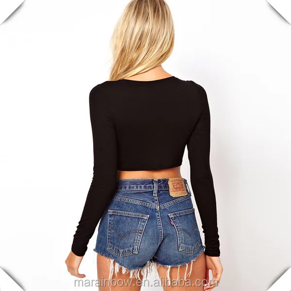 plain black long sleeve crop top