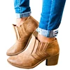Women Winter Leather Suede Chunky Heels Ankle Boots