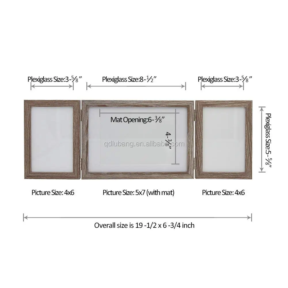 Rustic Three Picture Frame 4x6 And 5x7 Wooden Hinged Folding Triple
