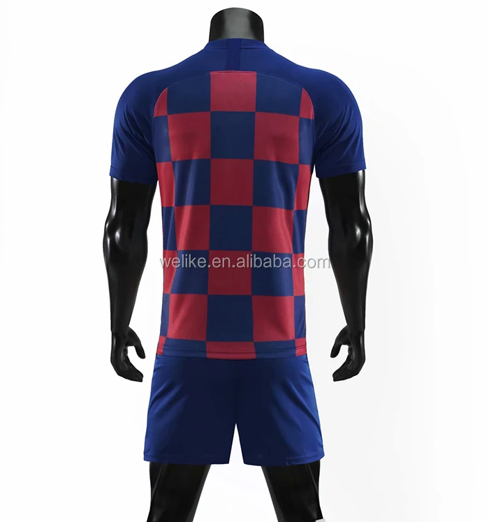 Welike Wholesale Blue Red Checks Occer jersey,5 Sets