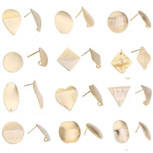 JBH003 Ear Finding Supplies Brushed Gold Ear Posts Brass Square Geometric Earring Studs
