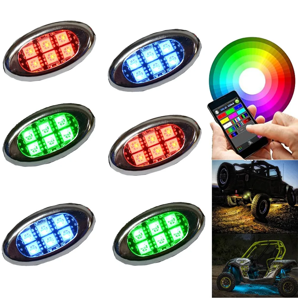 6PC Waterproof Multicolor APP Controller 5050 RGB SMD 36 Led Pod Motorcycle Led Lighting Kit