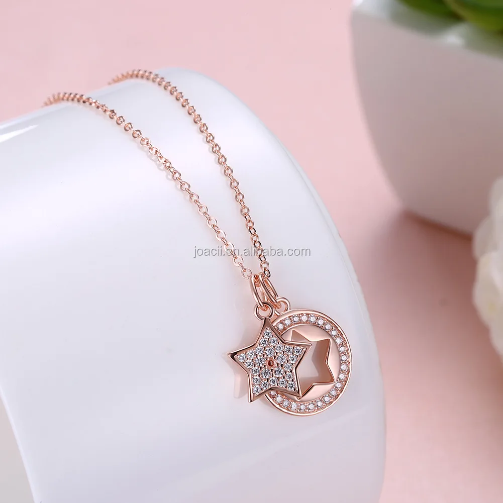 Joacii Zircon Stone Star Design 925 Sterling Silver Necklace Pendant for Girl
