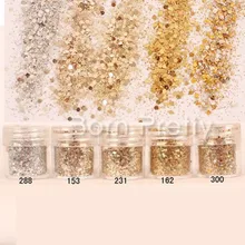 1 Caixa de 10 ml Mista Nail Art Pó Glitter Ouro Champagne Lantejoulas Prata Super Maquiagem Brilho Das Unhas Pó Set