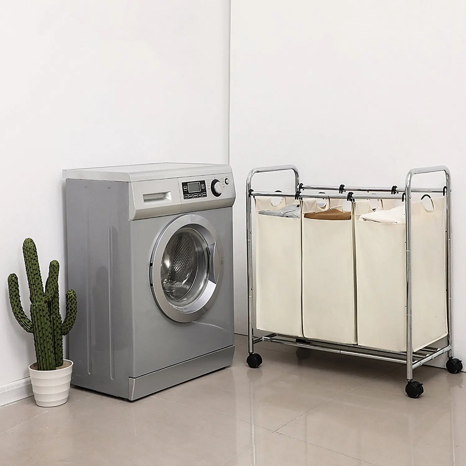 Hot Selling Household Dirty Laundry 3 Sections Cloth Laundry Cart With ...