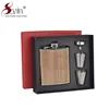 Premium Vintage Style 6oz Stainless Steel Wooden Hip Flask Set with Funnel and Shot Glasses Set