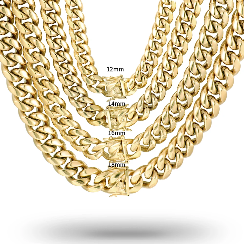 New Heavy Dubai 14k Real Gold Plated Stainless Steel Cuban Link Chain ...