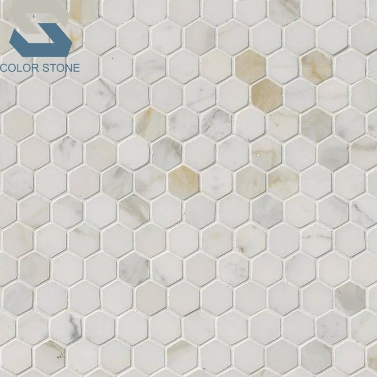 Decorative building material honed calacatta gold hexagon mosaic tiles for bathroom