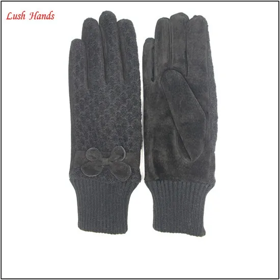 ladies's customized color and style pigsuede cheap leather gloves
