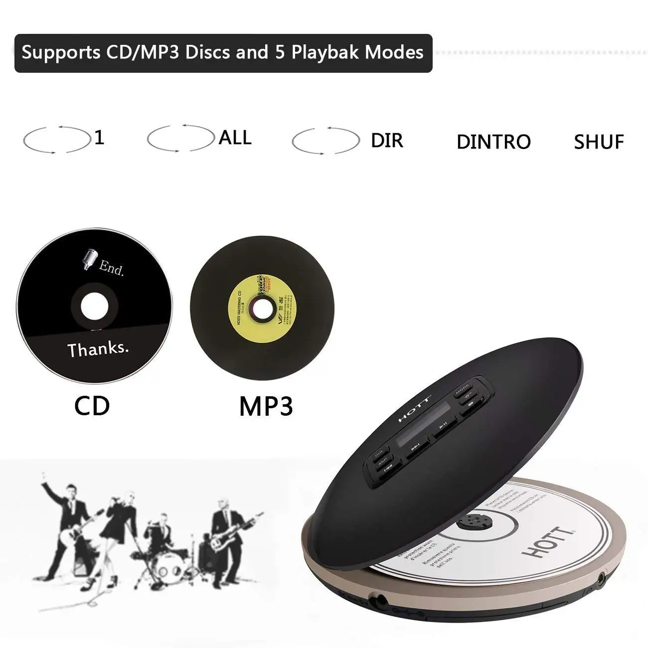 Portable CD Player,EnIceHime, Anti-Skip/Shockproof Protection, Player for Adults student kids, The Player with LCD Display for CD, MP3 CD, CD-R, CD-RW. Includes Head-phones (black)