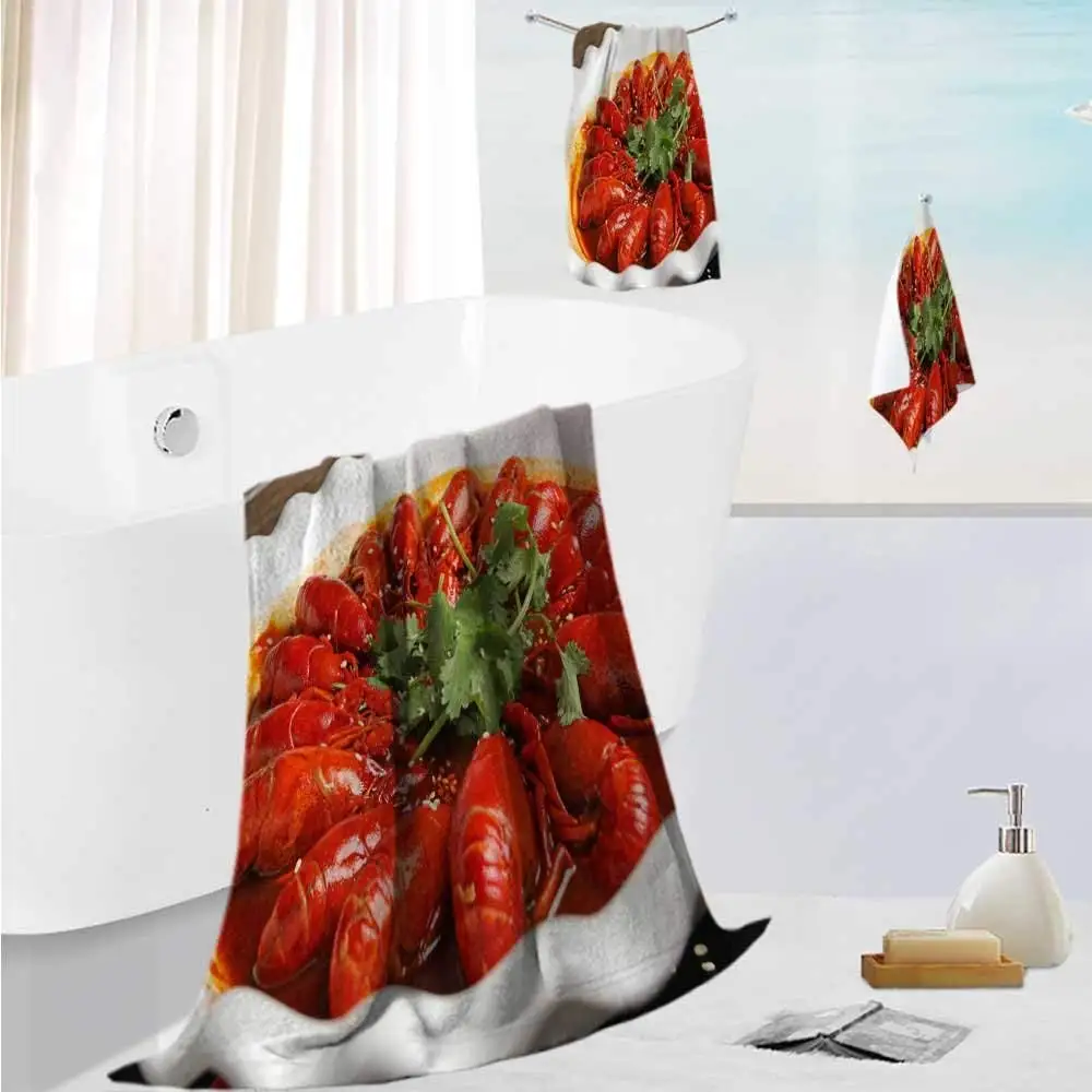 AmaPark Bath Towel Set Design Spicy Crayfish Thick, Plush, Absorbent 19.7"x19.7"-13.8"x27.6"-31.5"x63"