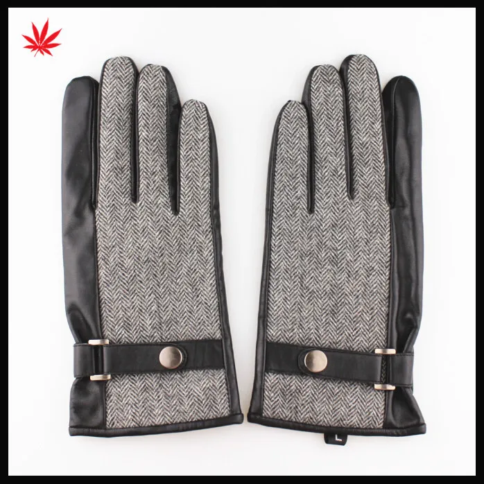 Men's fashion touch screen sheep leather gloves with belt