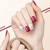 FSM press on red pure nail tips with white glitter star set false nails